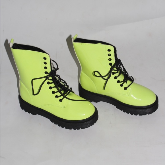 Neon Green Women's Lace-Up Boots - Picture 4 of 4